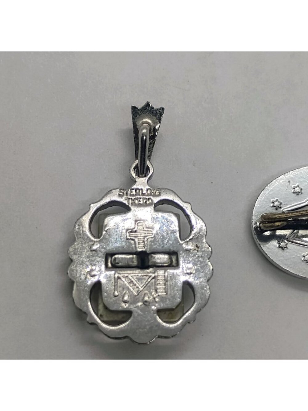 Vtg Theda Sterling Silver Miraculous Virgin Blue Enamel Marcasite Pendant +Extra - Picture 6 of 7